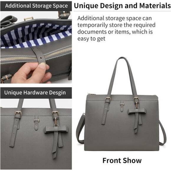 Keyli 4pc Sets Laptop Bag for Women Large Leather Laptop Briefcase with USB - Picture 6 of 7